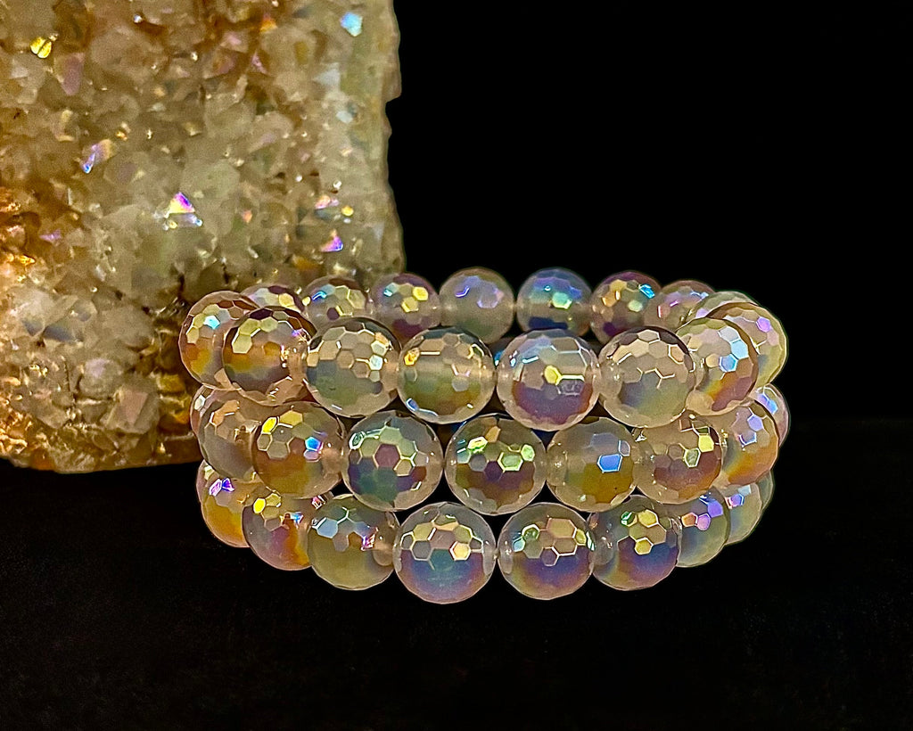 The Glitterati – AB Mystic Faceted White Agate Gemstone Bracelet (12mm)