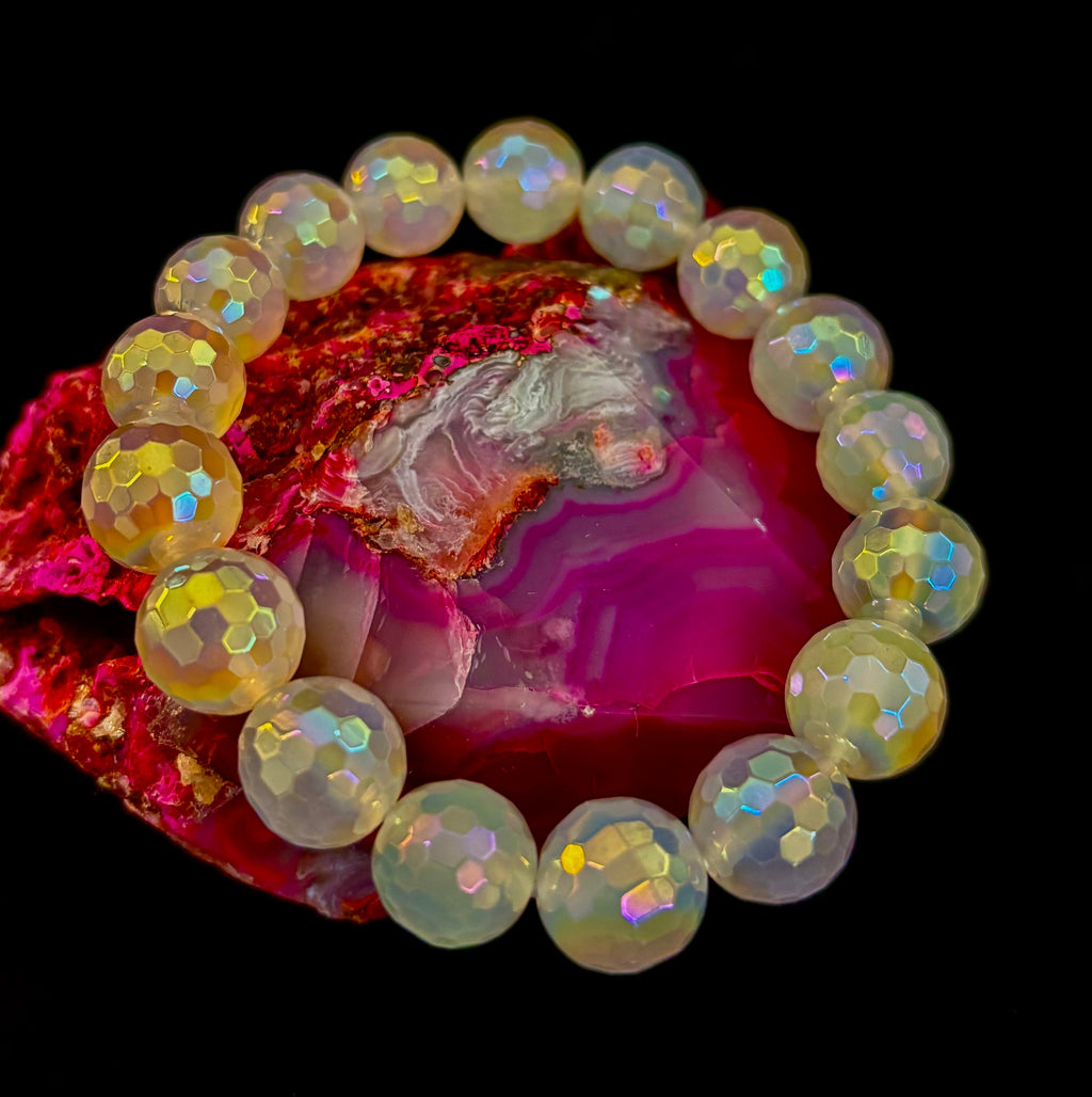 The Glitterati – AB Mystic Faceted White Agate Gemstone Bracelet (12mm)