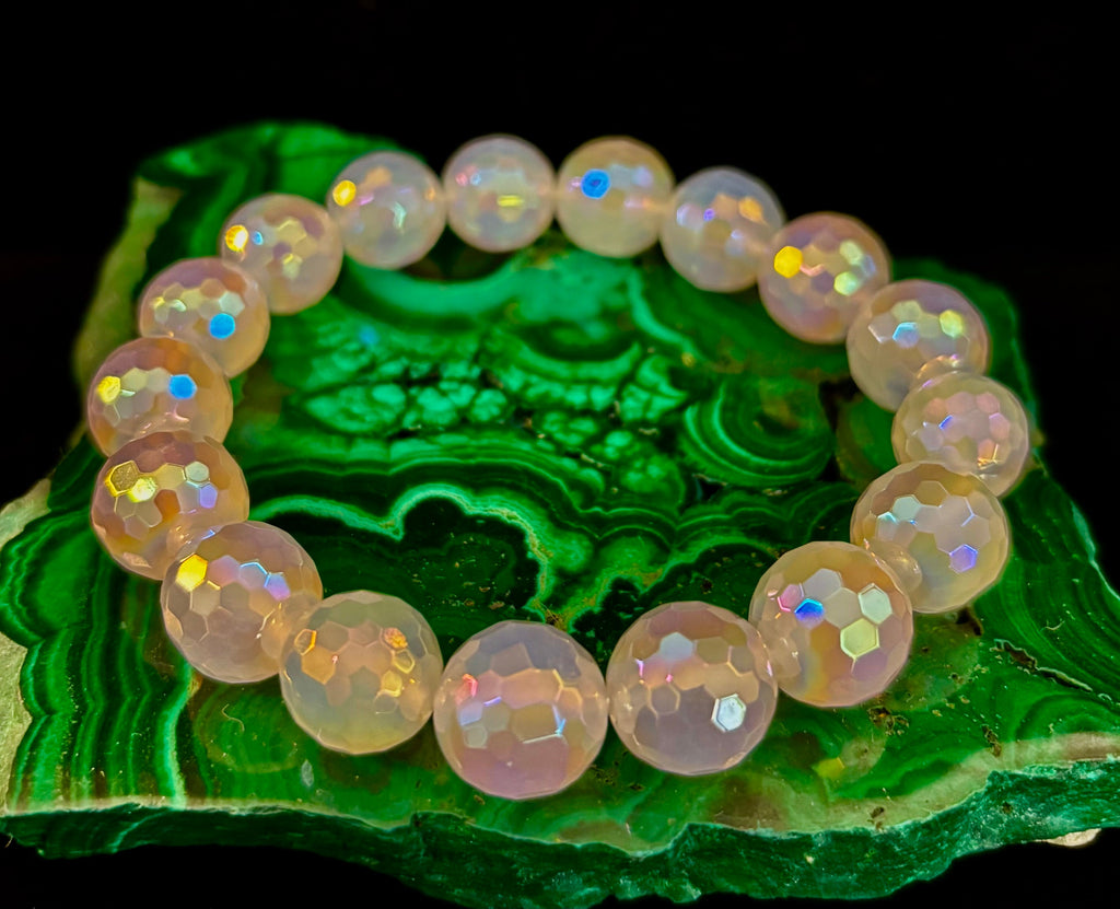 The Glitterati – AB Mystic Faceted White Agate Gemstone Bracelet (12mm)