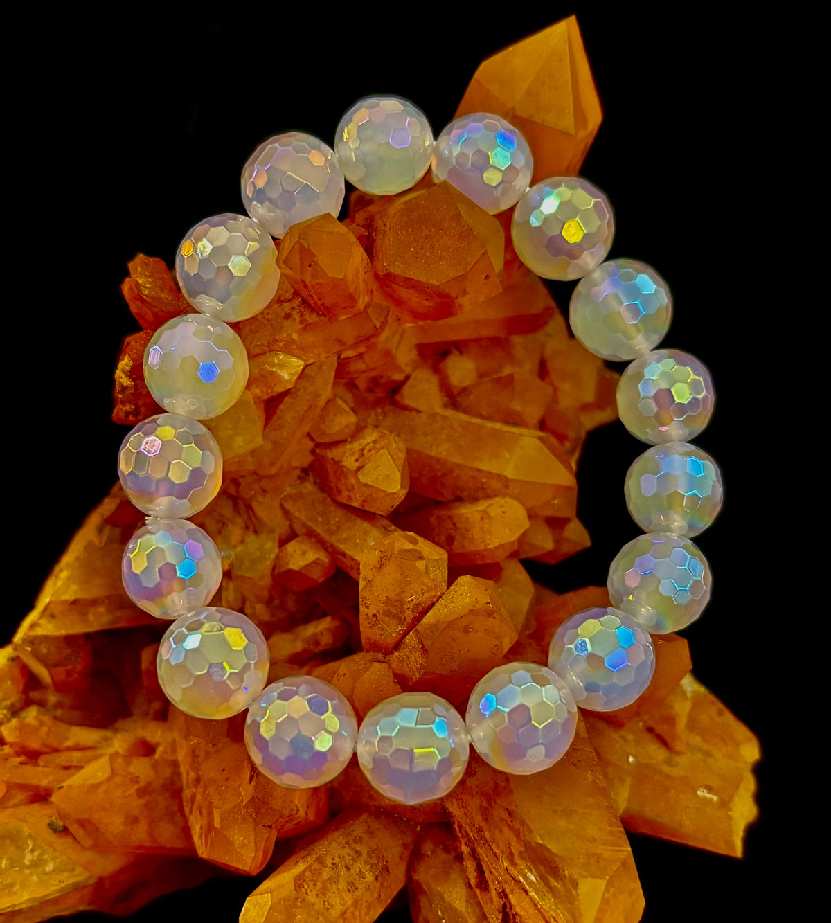 The Glitterati – AB Mystic Faceted White Agate Gemstone Bracelet (12mm)