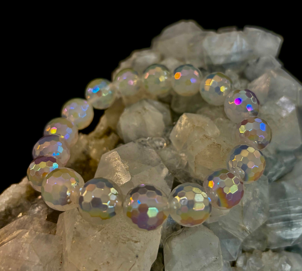 The Glitterati – AB Mystic Faceted White Agate Gemstone Bracelet (12mm)