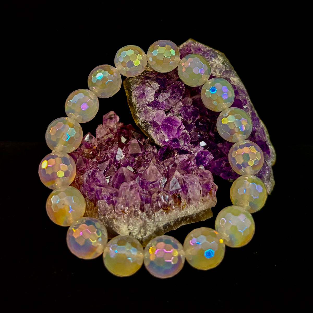 The Glitterati – AB Mystic Faceted White Agate Gemstone Bracelet (12mm)