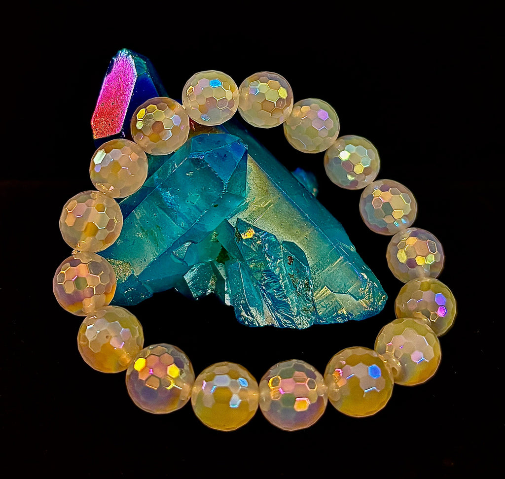 The Glitterati – AB Mystic Faceted White Agate Gemstone Bracelet (12mm)