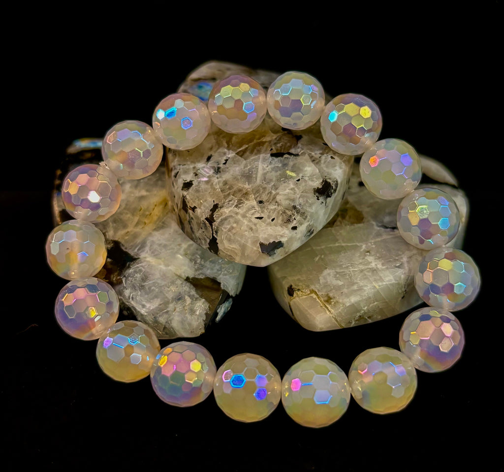 The Glitterati – AB Mystic Faceted White Agate Gemstone Bracelet (12mm)