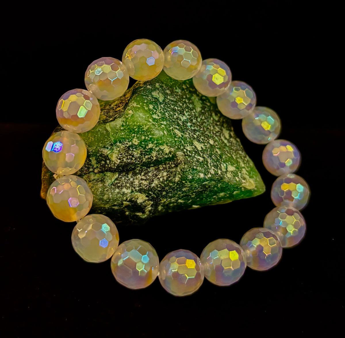 The Glitterati – AB Mystic Faceted White Agate Gemstone Bracelet (12mm)