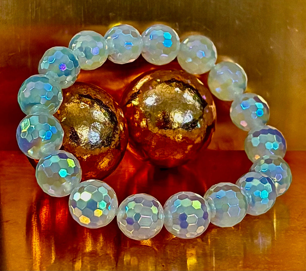 The Glitterati – AB Mystic Faceted White Agate Gemstone Bracelet (12mm)