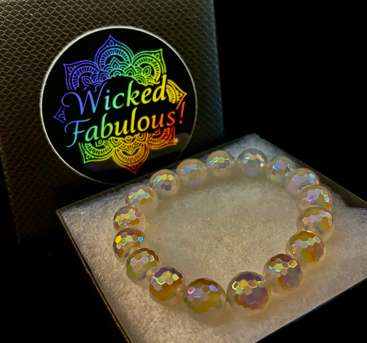 The Glitterati – AB Mystic Faceted White Agate Gemstone Bracelet (12mm)