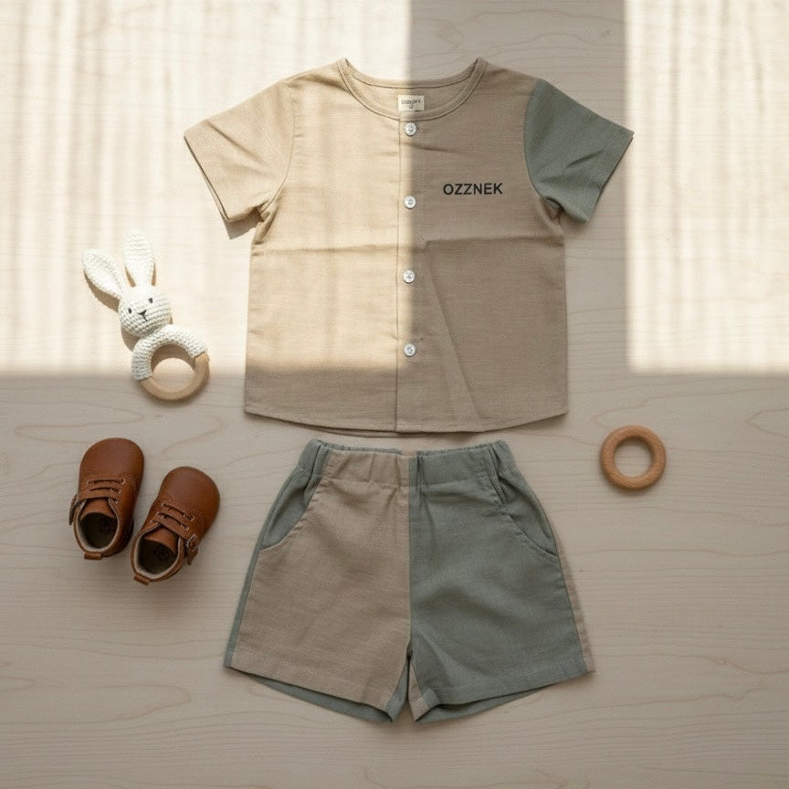 Sandstone Two-Piece Linen Set Boys Summer Outfit