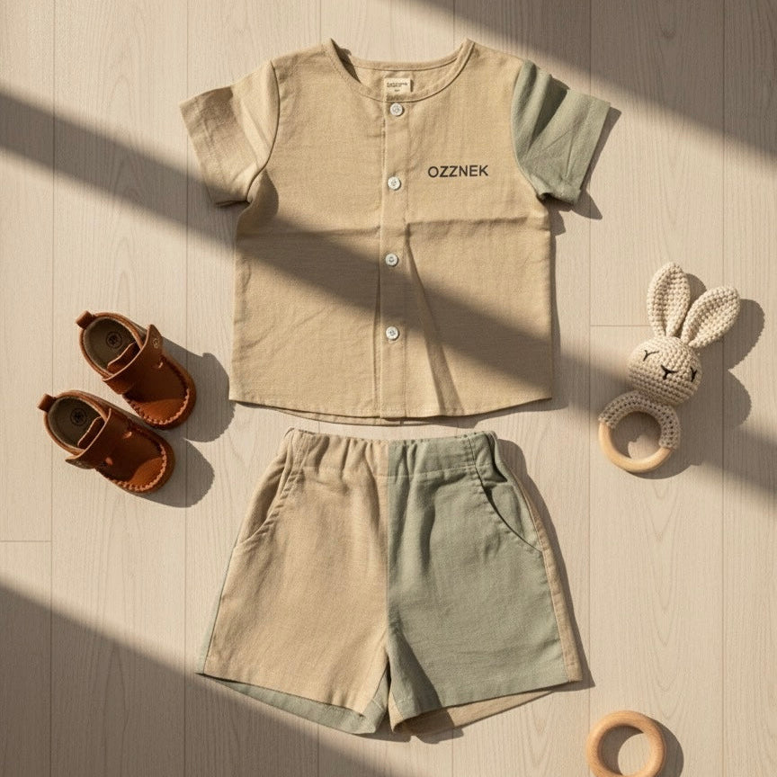 Sandstone Two-Piece Linen Set Boys Summer Outfit