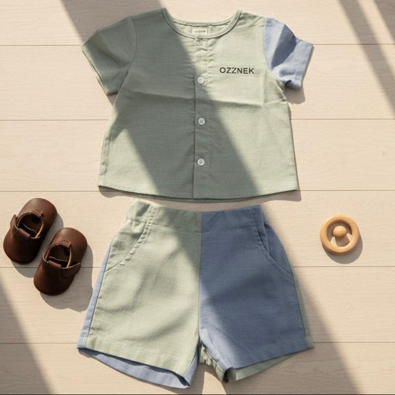 Slate Two-Piece Boys Linen Summer Set – Neutral Spring Outfit