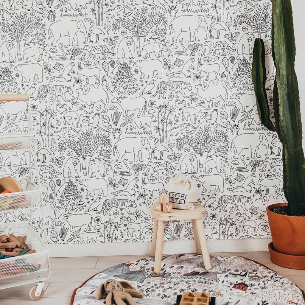 Mowgli Wallpaper in White and Black