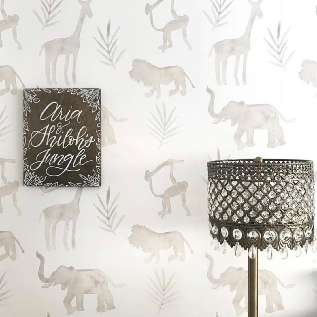 Simba Safari Animal Print Wallpaper in Taupe and White