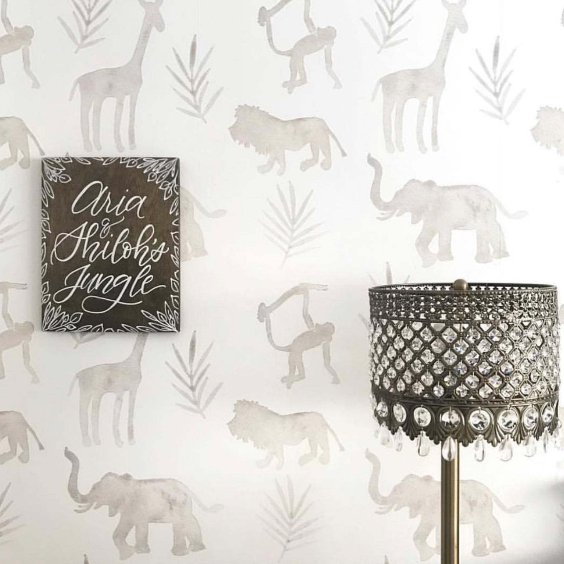 Simba Safari Animal Print Wallpaper in Taupe and White