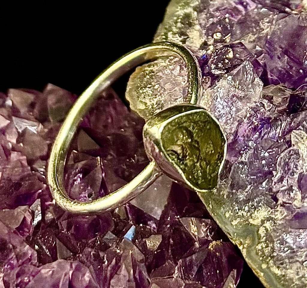 Cosmic Transformation: Raw Moldavite Ring in .925 Sterling Silver