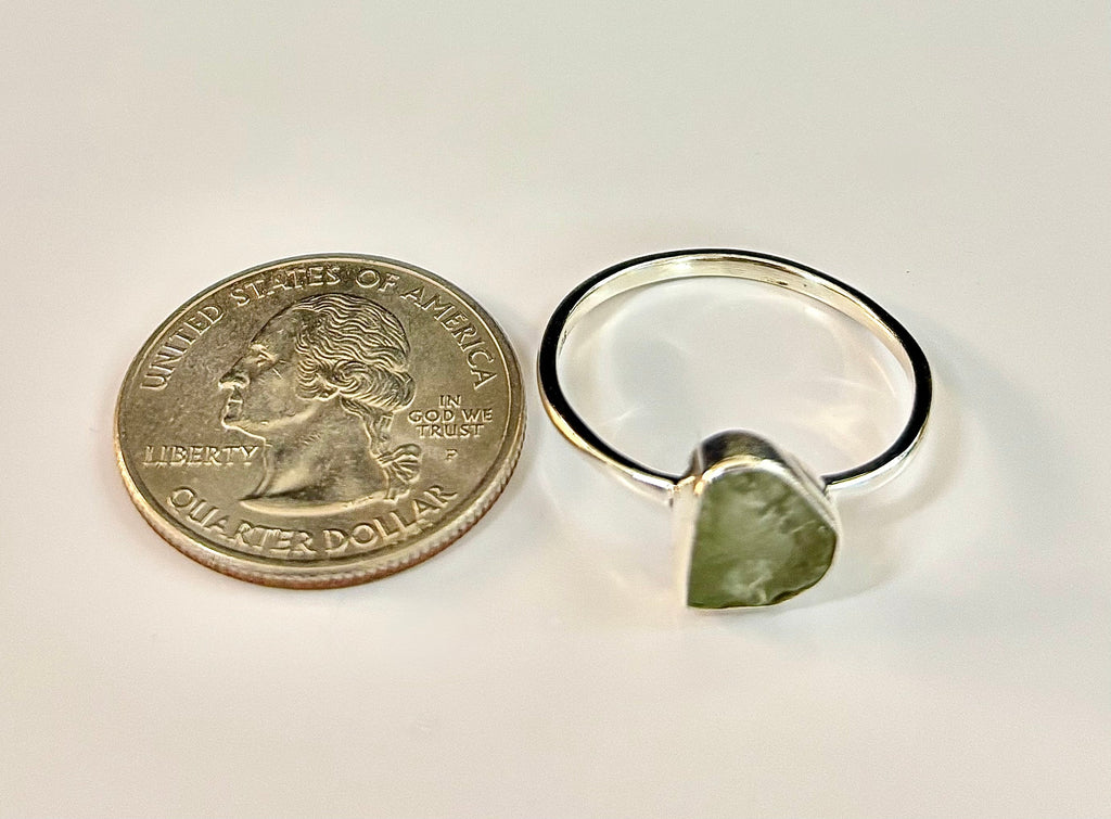 Cosmic Transformation: Raw Moldavite Ring in .925 Sterling Silver