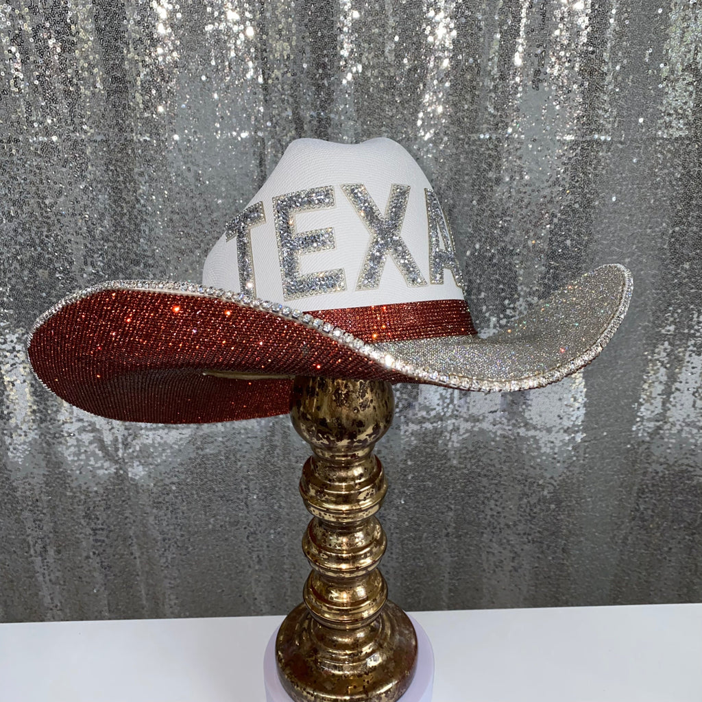 Texas Longhorns sporty western hat in burnt orange, white, and silver