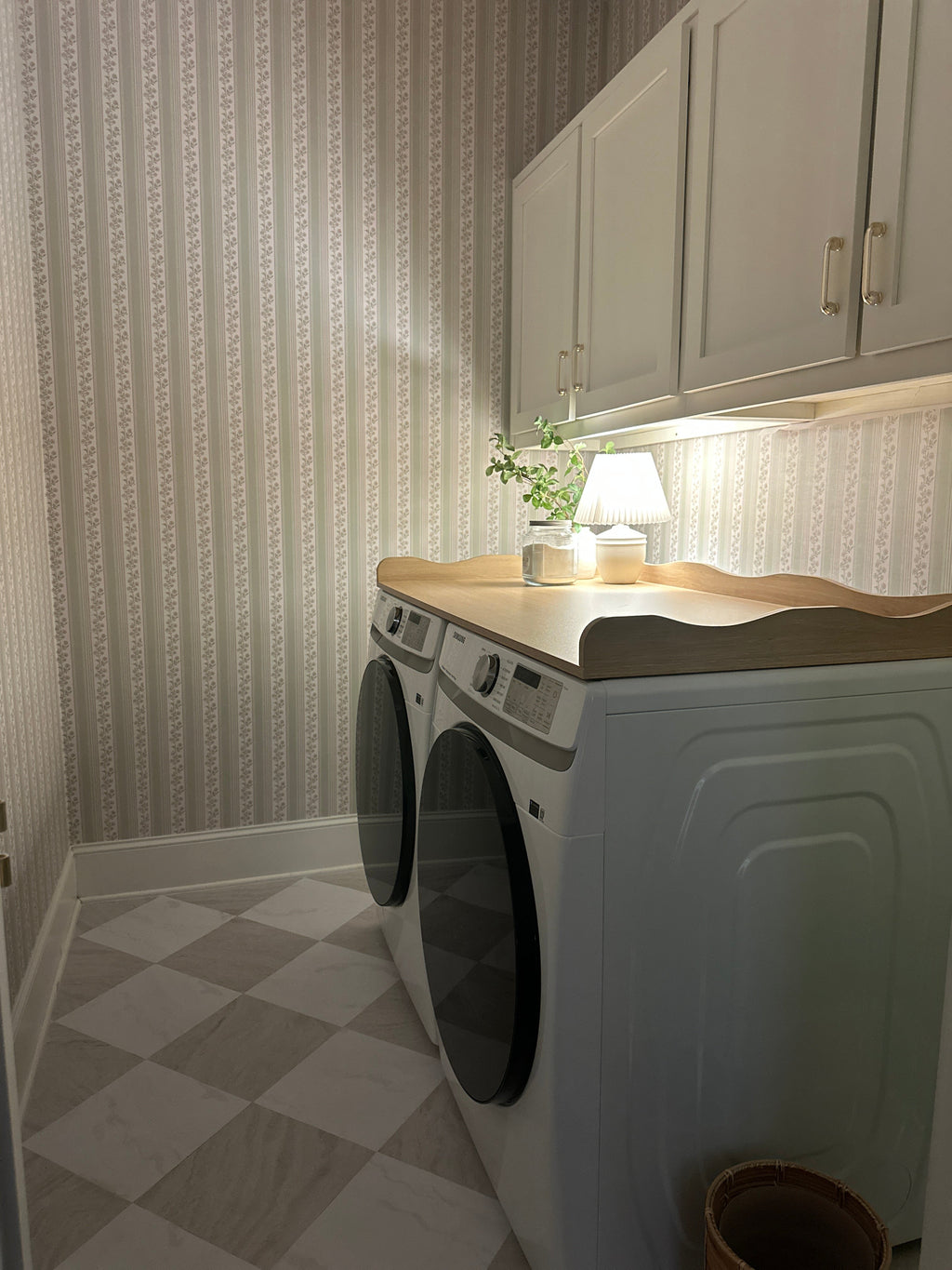 Auggie Striped Wallpaper in Pink, Cream, and Sage-Green