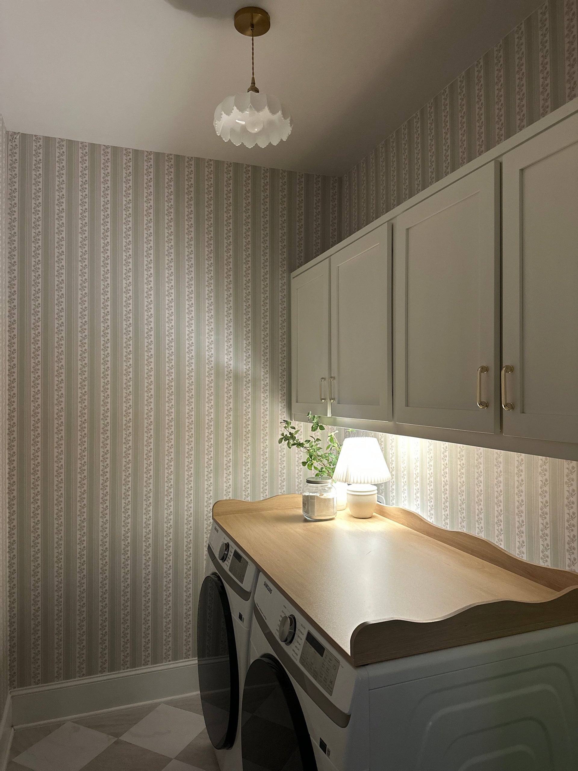Auggie Striped Wallpaper in Pink, Cream, and Sage-Green