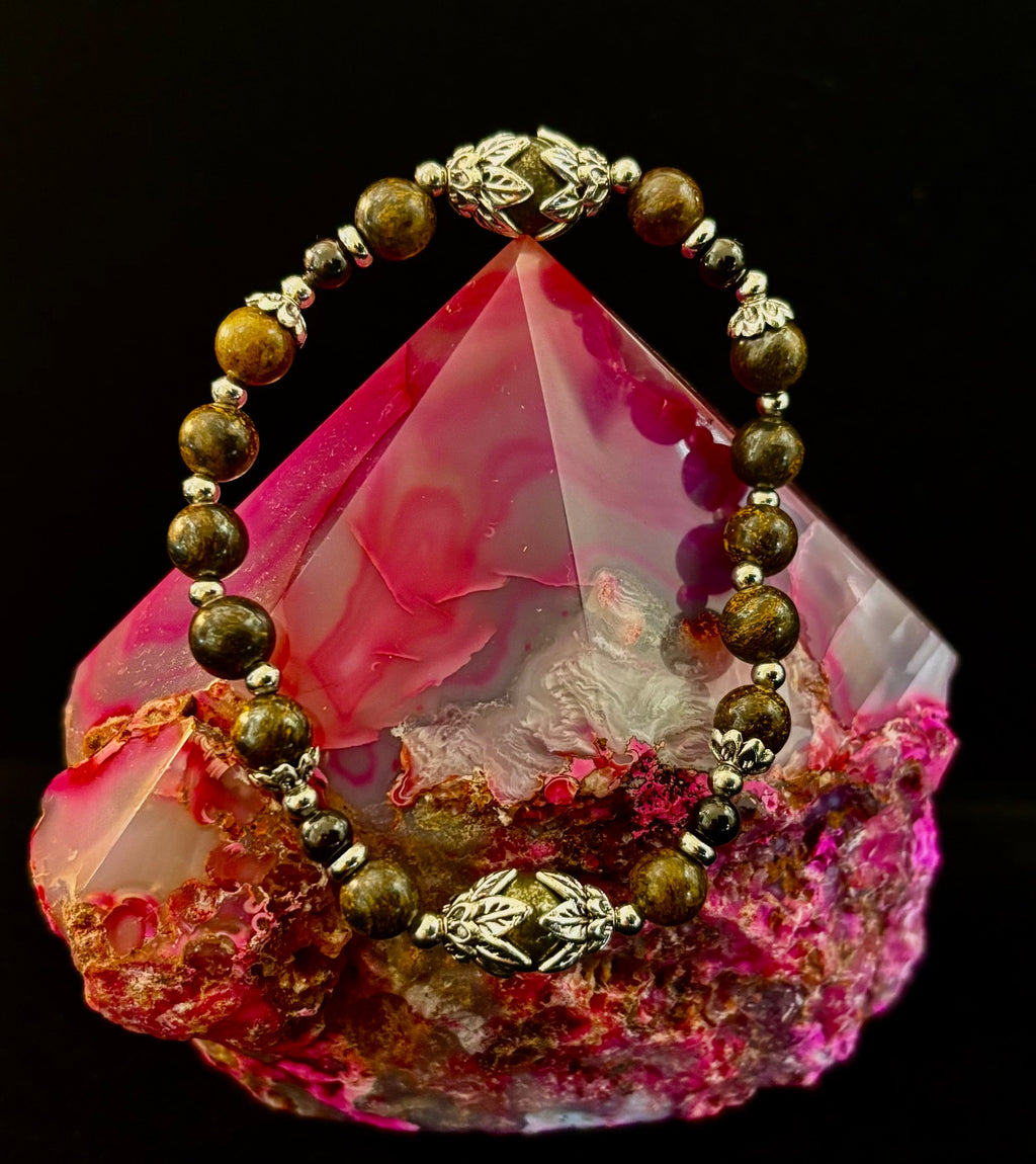 "Stay in My Power" Pyrite, Bronzite & Garnet Bracelet (Small Wrists)