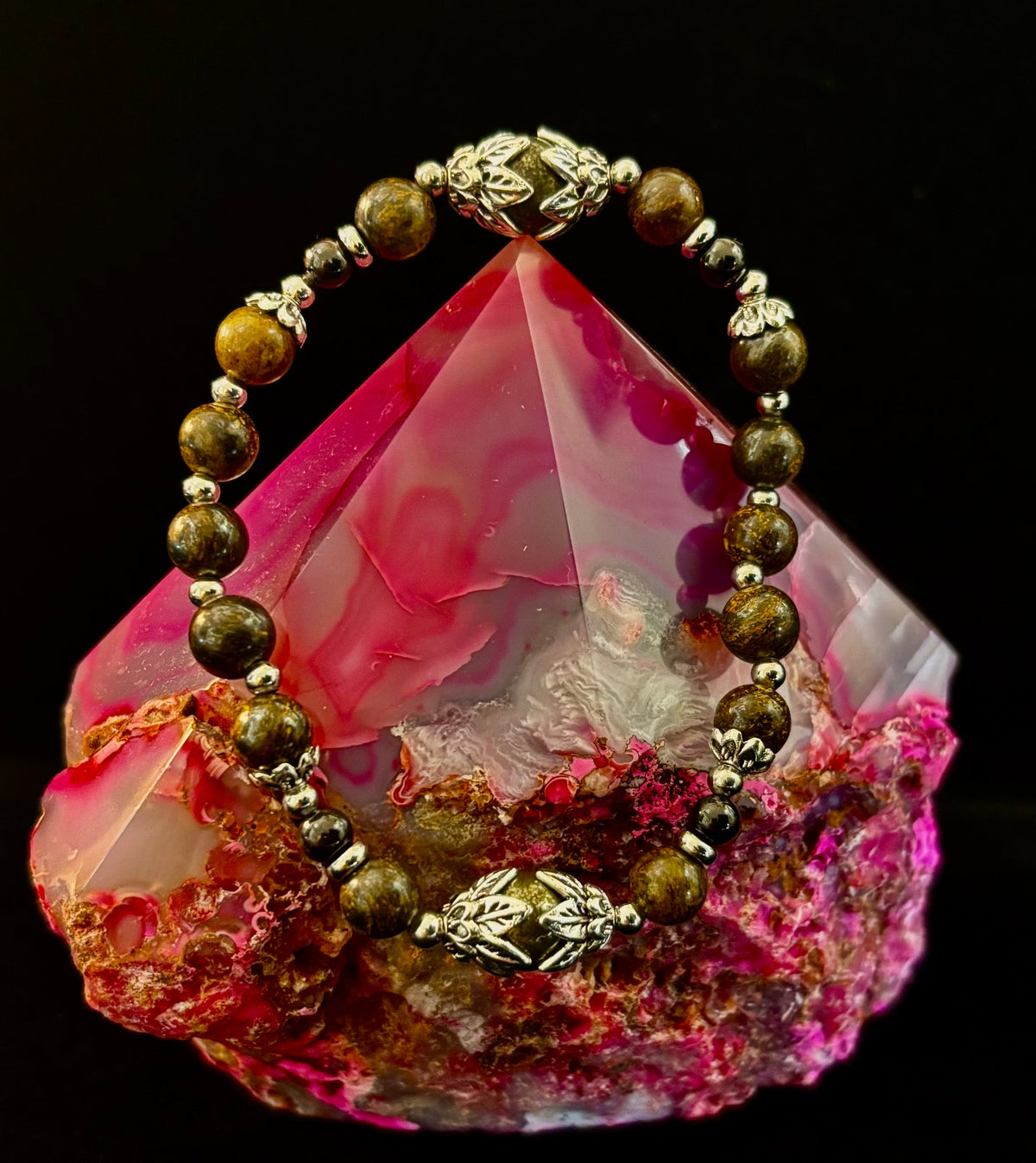 "Stay in My Power" Pyrite, Bronzite & Garnet Bracelet (Small Wrists)