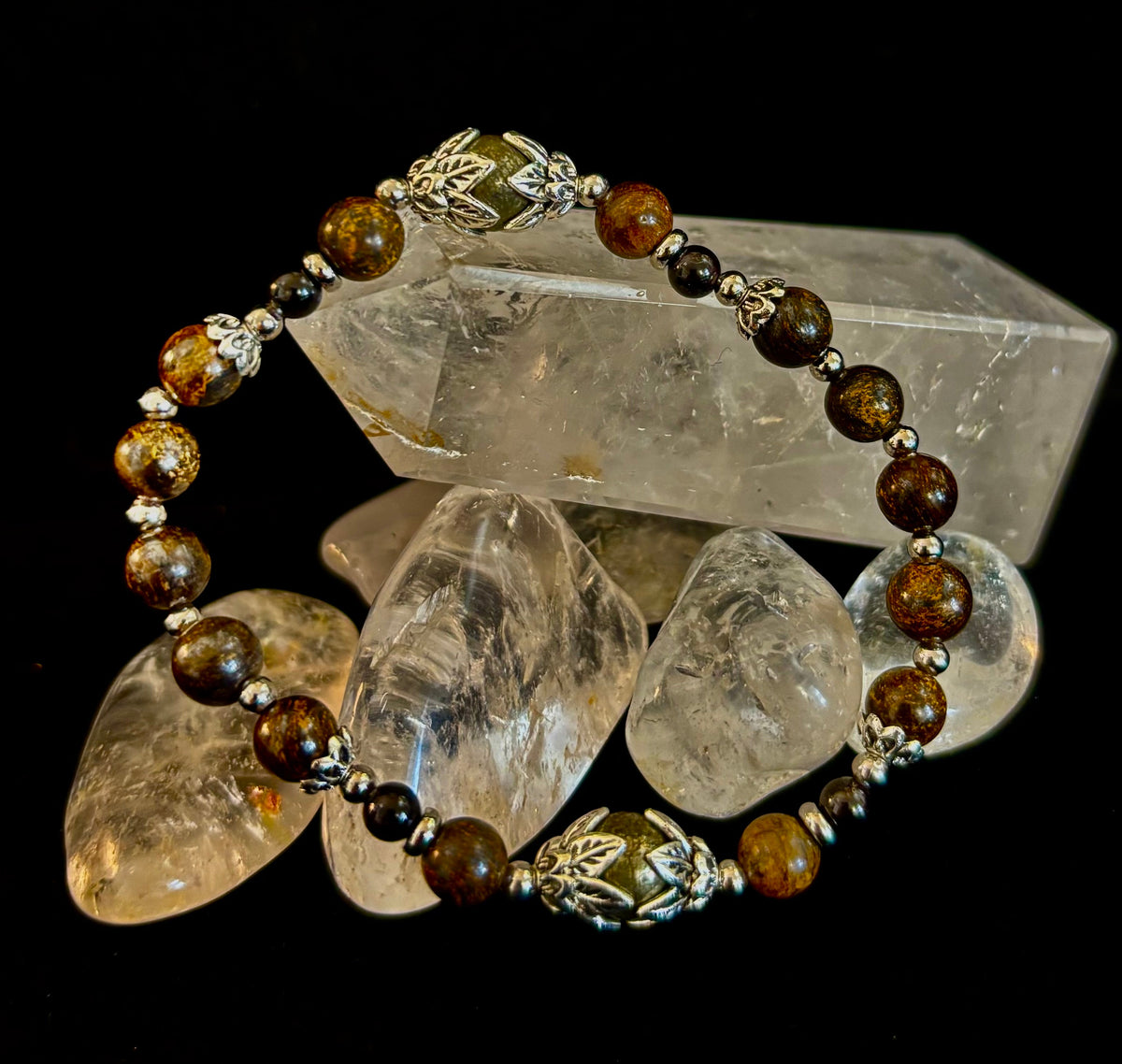 "Stay in My Power" Pyrite, Bronzite & Garnet Bracelet (Small Wrists)