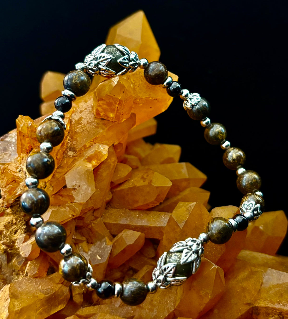 "Stay in My Power" Pyrite, Bronzite & Garnet Bracelet (Small Wrists)