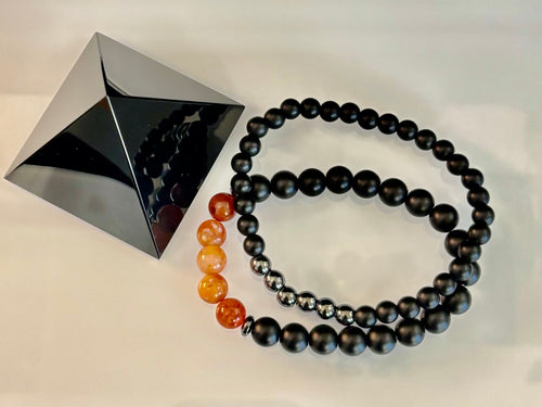 "Remembered in Power" AIDS Memorial Set | Fire Agate, Hematite & Black Obsidian