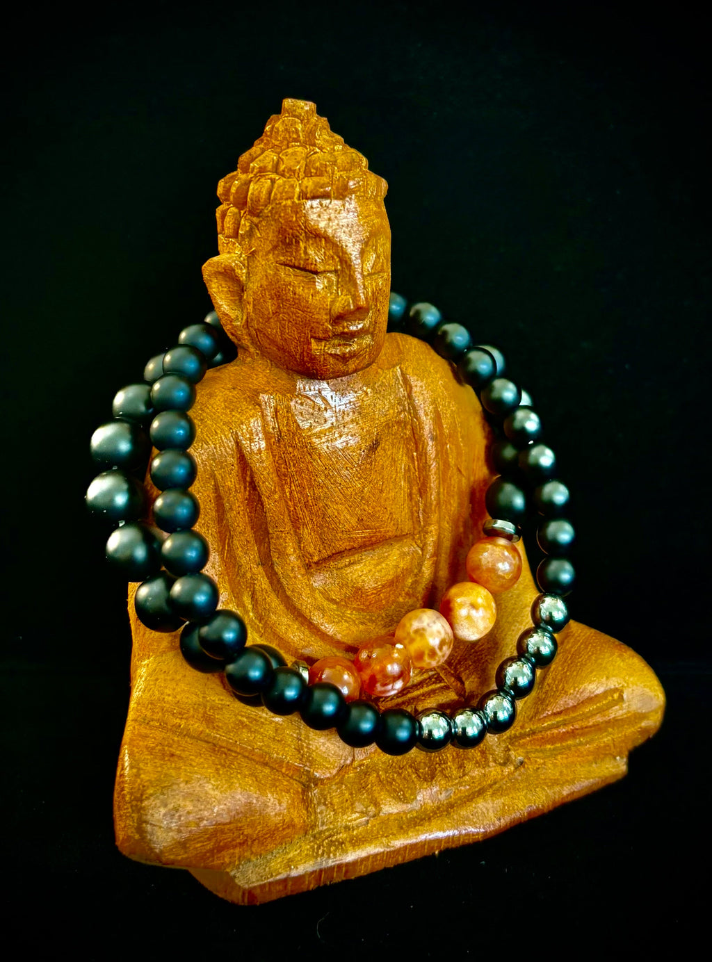 "Remembered in Power" AIDS Memorial Set | Fire Agate, Hematite & Black Obsidian