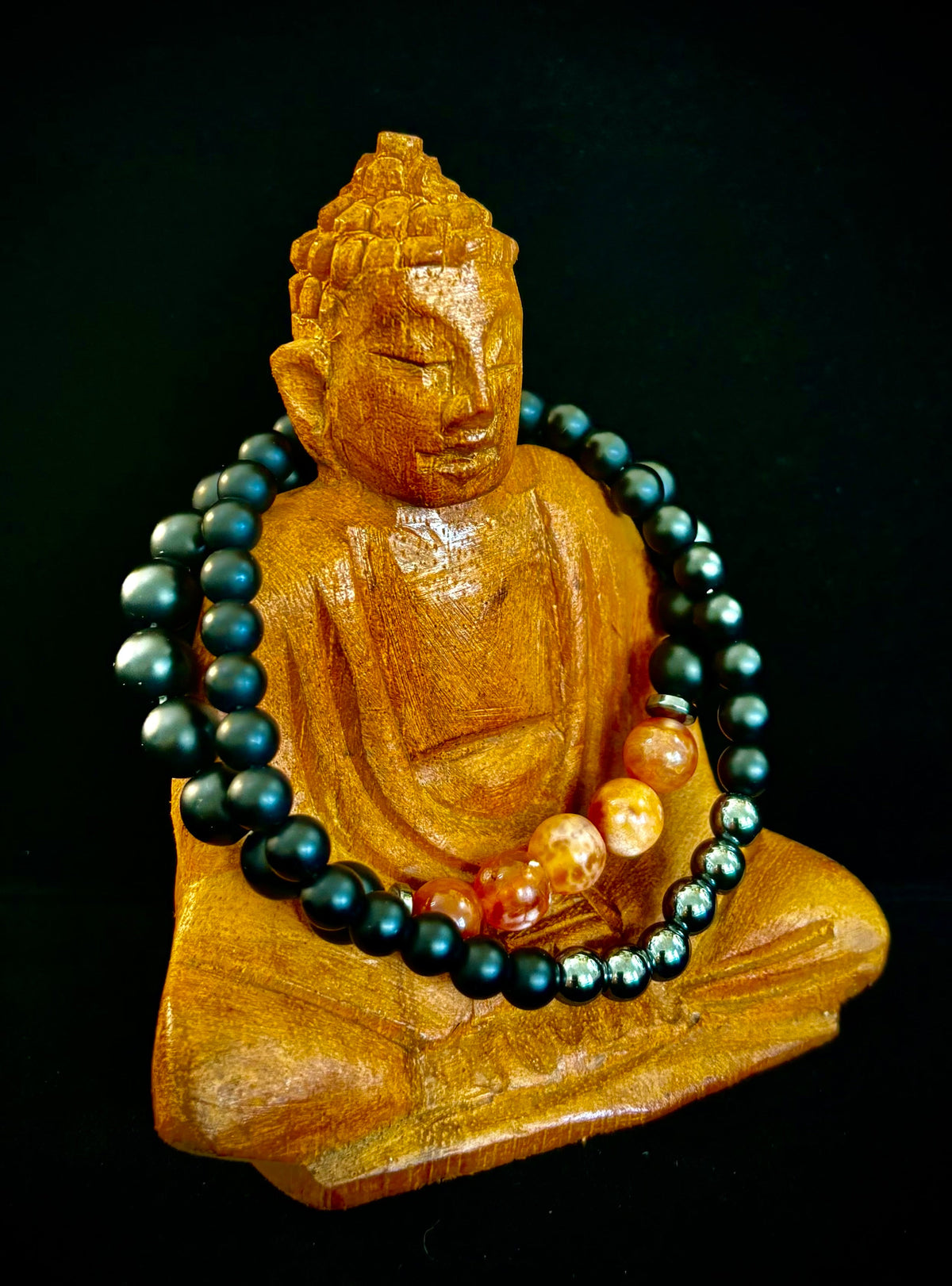 "Remembered in Power" AIDS Memorial Set | Fire Agate, Hematite & Black Obsidian