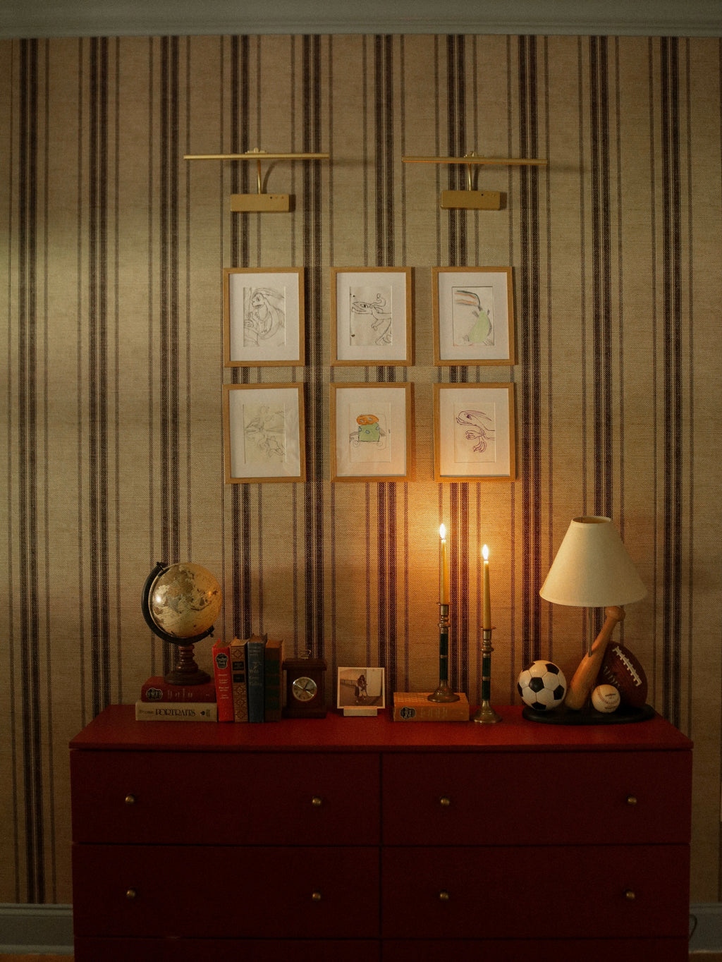 Carter Striped Removable Wallpaper in Beige and Dark Brown
