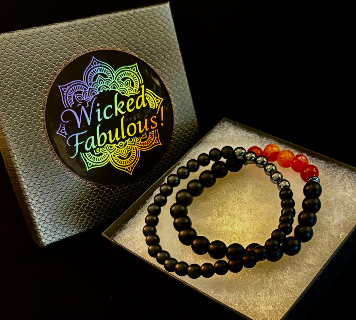 "Remembered in Power" AIDS Memorial Set | Fire Agate, Hematite & Black Obsidian