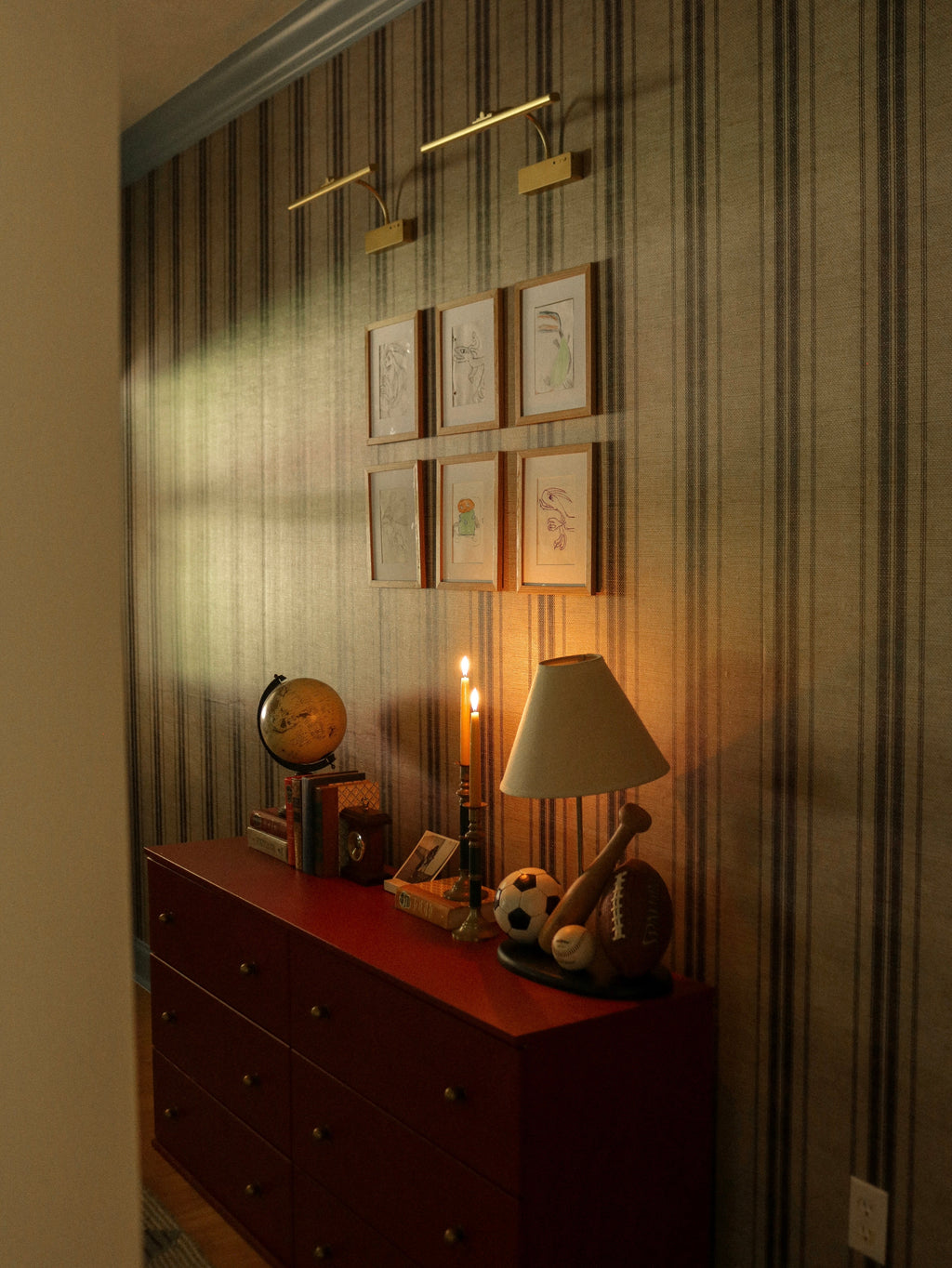 Carter Striped Removable Wallpaper in Beige and Dark Brown