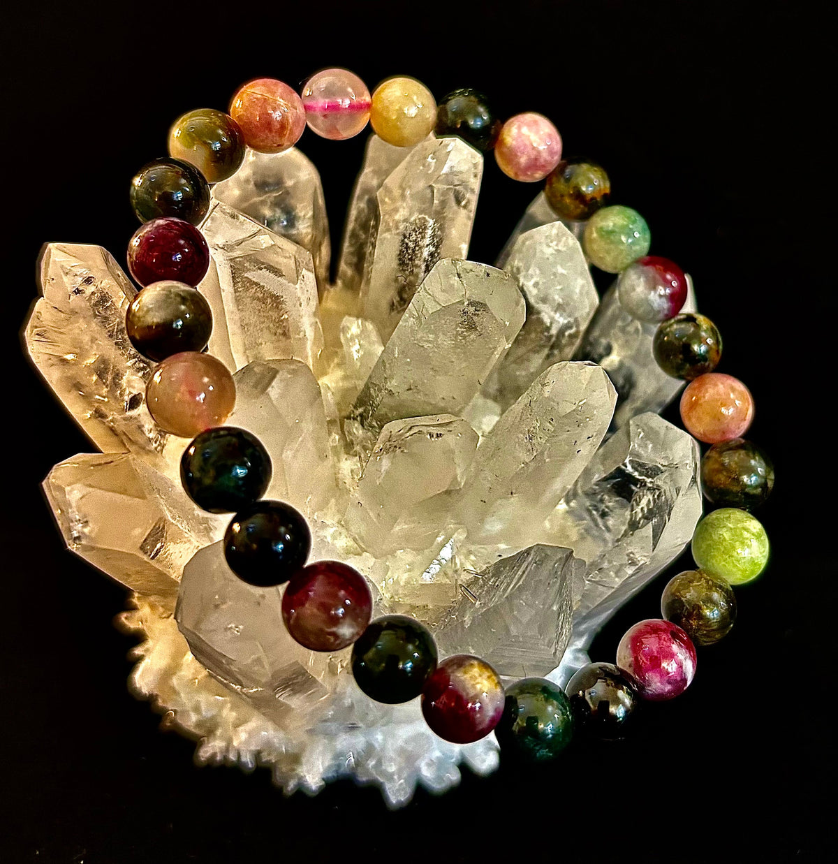 Sacred Harmony: Natural Watermelon Tourmaline 8mm Crystal Stretch Bracelet