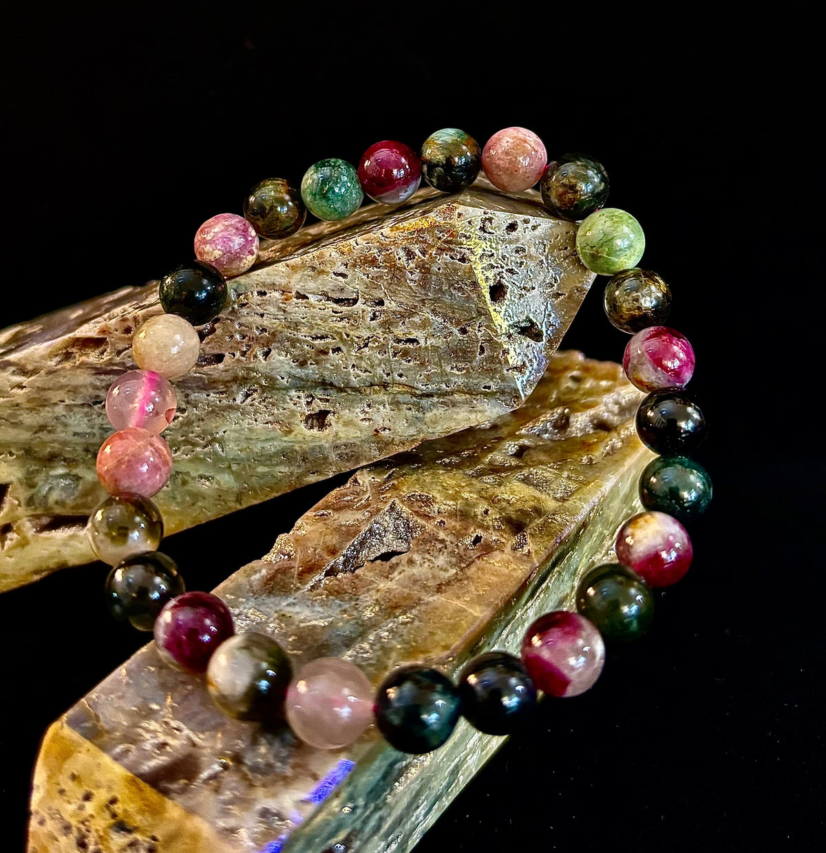 Sacred Harmony: Natural Watermelon Tourmaline 8mm Crystal Stretch Bracelet