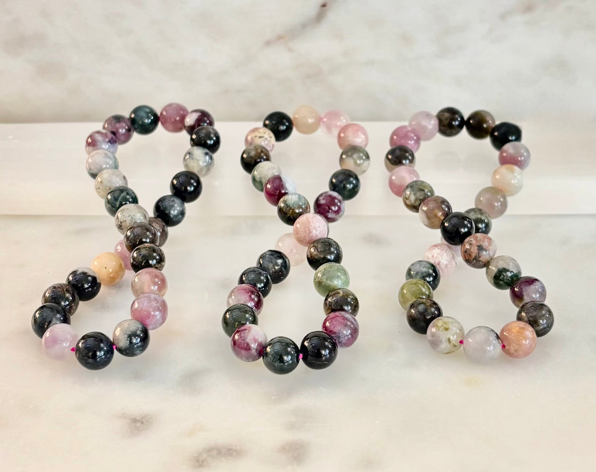 Sacred Harmony: Natural Watermelon Tourmaline 8mm Crystal Stretch Bracelet