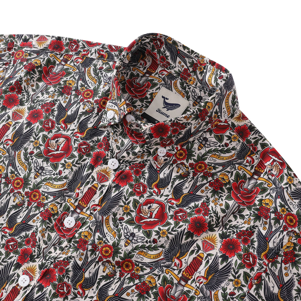 Men's Tattoo Flash Design Short Sleeve Cotton Hawaiian Shirt