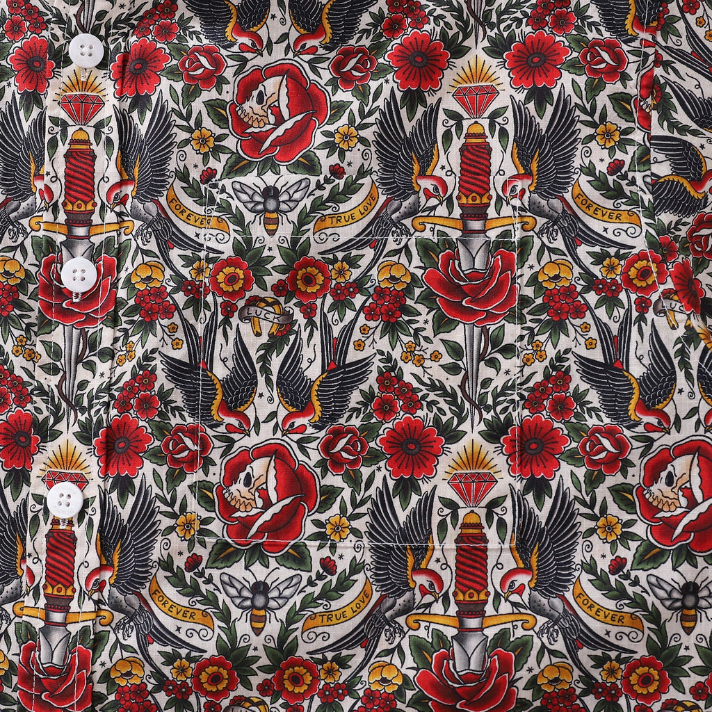 Men's Tattoo Flash Design Short Sleeve Cotton Hawaiian Shirt