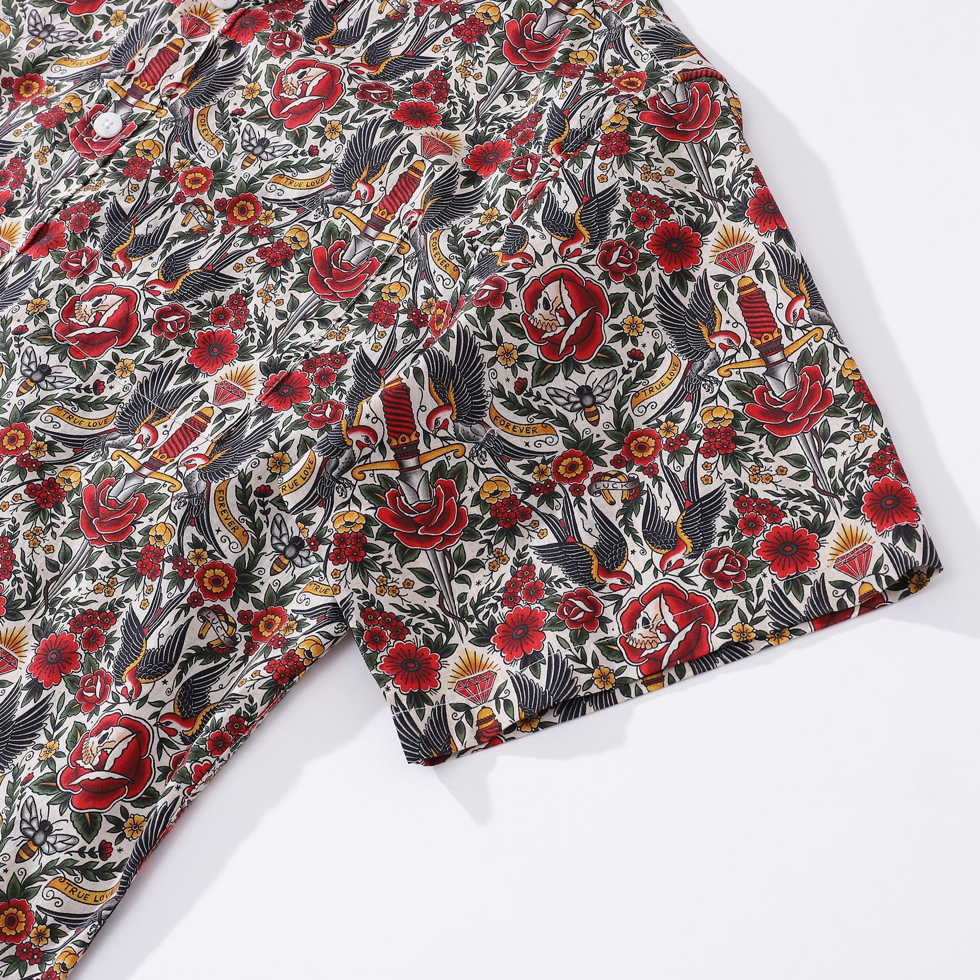 Men's Tattoo Flash Design Short Sleeve Cotton Hawaiian Shirt