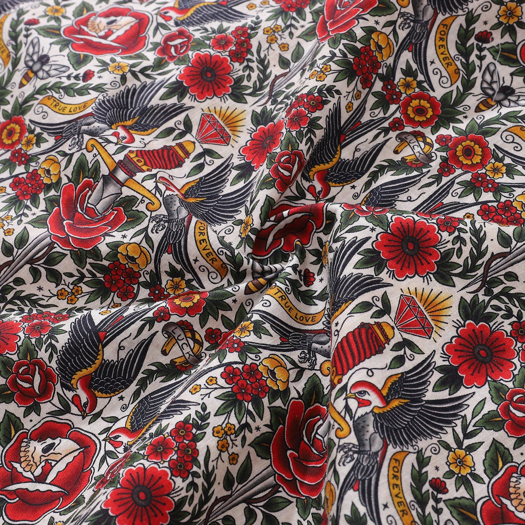 Men's Tattoo Flash Design Short Sleeve Cotton Hawaiian Shirt