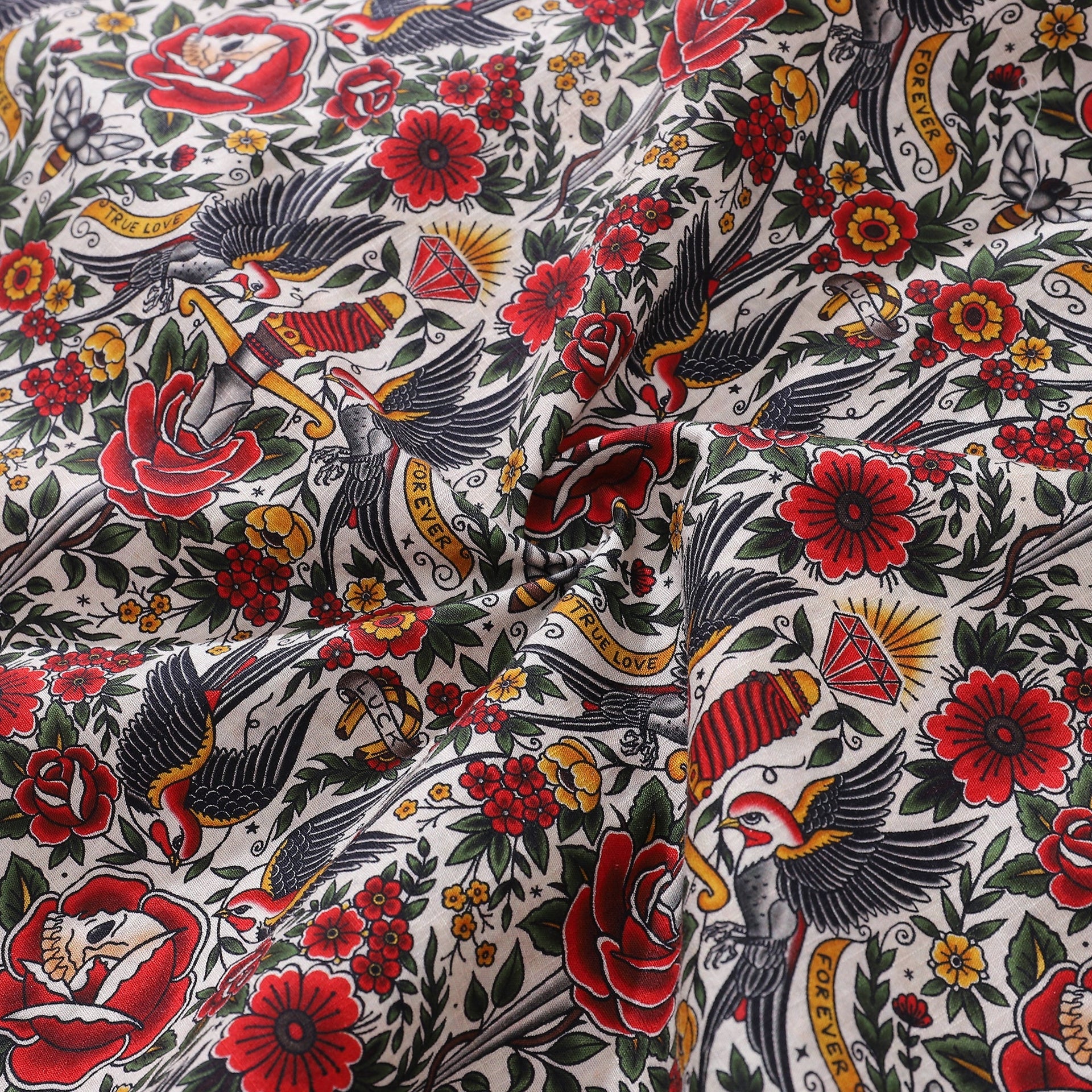 Men's Tattoo Flash Design Short Sleeve Cotton Hawaiian Shirt