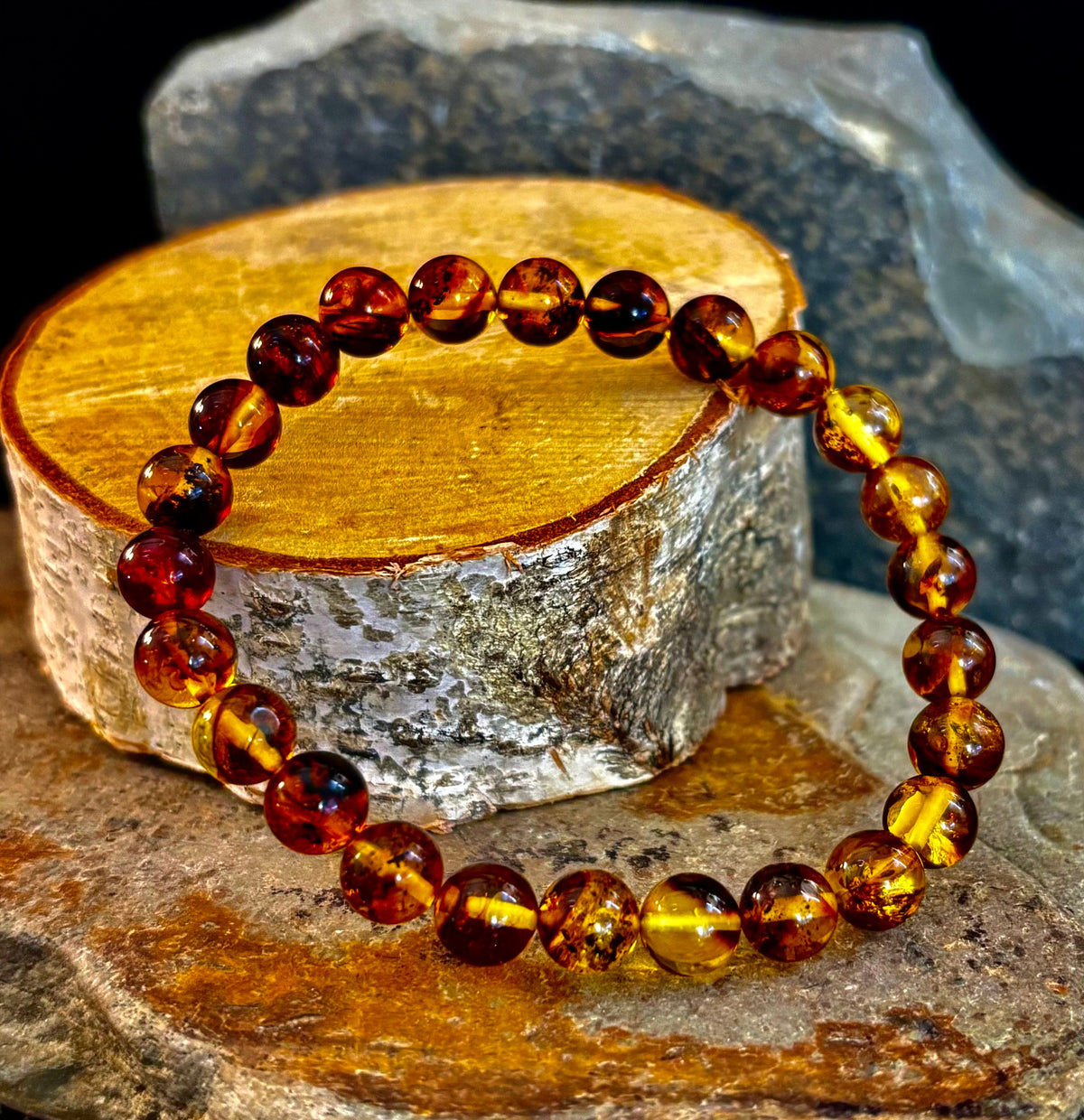 Golden Glow: Genuine Indonesian Amber 7-8mm Stretch Bracelet