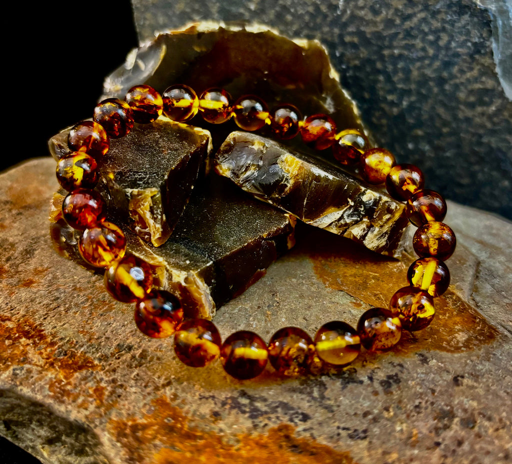 Golden Glow: Genuine Indonesian Amber 7-8mm Stretch Bracelet