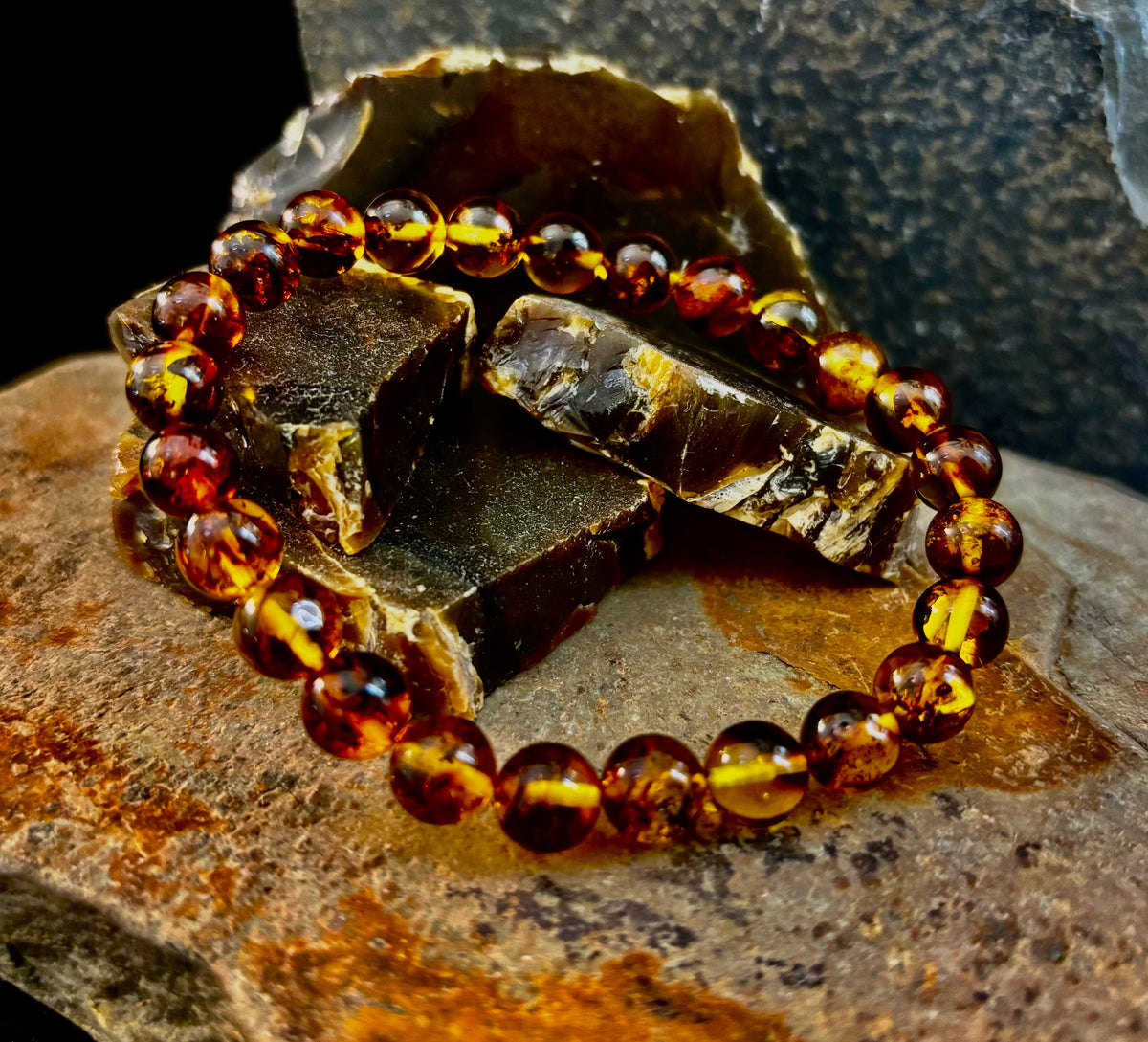 Golden Glow: Genuine Indonesian Amber 7-8mm Stretch Bracelet