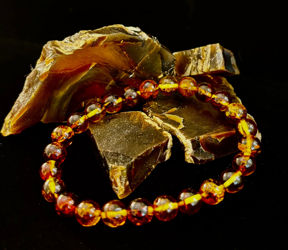 Golden Glow: Genuine Indonesian Amber 7-8mm Stretch Bracelet