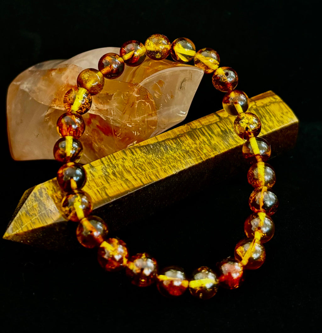 Golden Glow: Genuine Indonesian Amber 7-8mm Stretch Bracelet