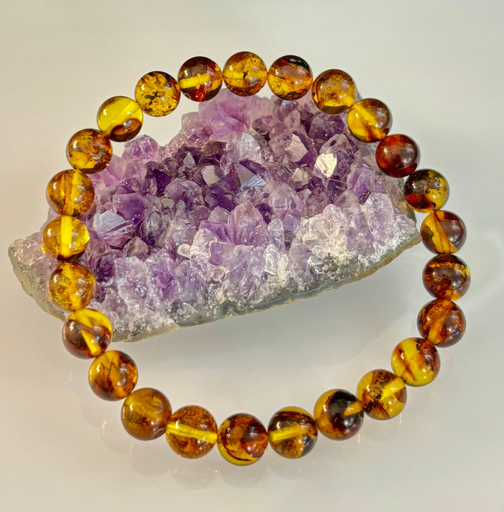 Golden Glow: Genuine Indonesian Amber 7-8mm Stretch Bracelet