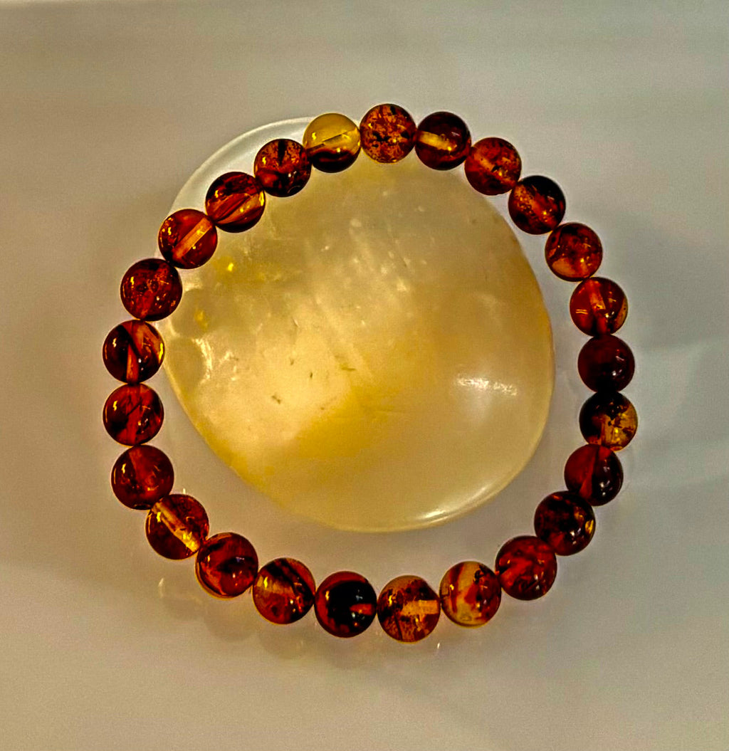 Golden Glow: Genuine Indonesian Amber 7-8mm Stretch Bracelet