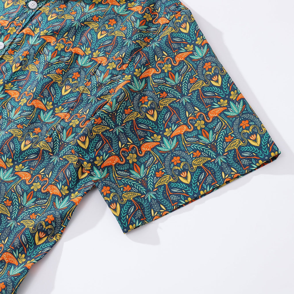 Men's Tropical Joyful Jungle Cotton Hawaiian Shirt Short Sleeve