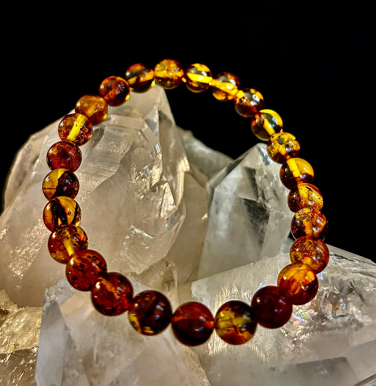 Golden Glow: Genuine Indonesian Amber 7-8mm Stretch Bracelet