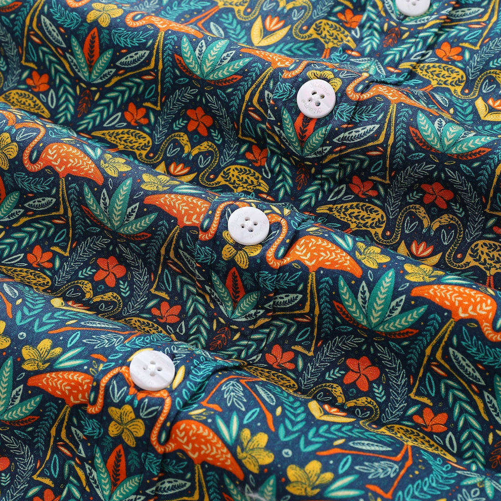 Men's Tropical Joyful Jungle Cotton Hawaiian Shirt Short Sleeve